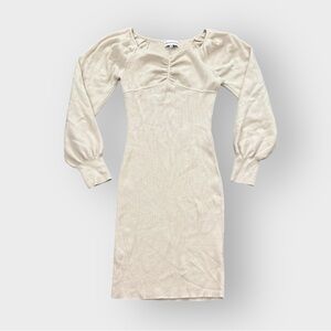 Willow & Wind Cream Balloon Sleeve Ribbed Sweater Dress